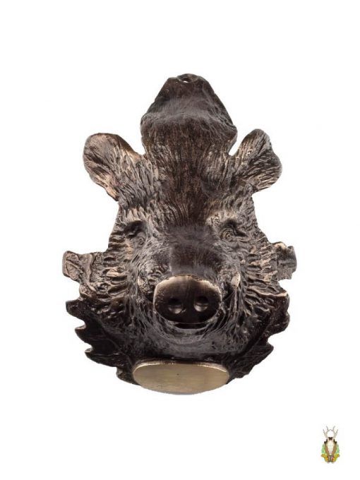 Stort Vildsvinehoved i Bronze til montering af vildsvinetænder se forfra